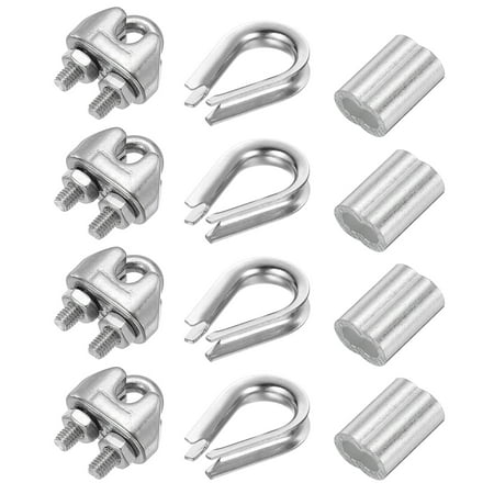 

Uxcell 6 Pcs M3 Cable Clip Clamp 6 Pcs 3/16 Stainless Steel Thimble 6 Pcs 3/16 Aluminum Crimping Loop Sleeve