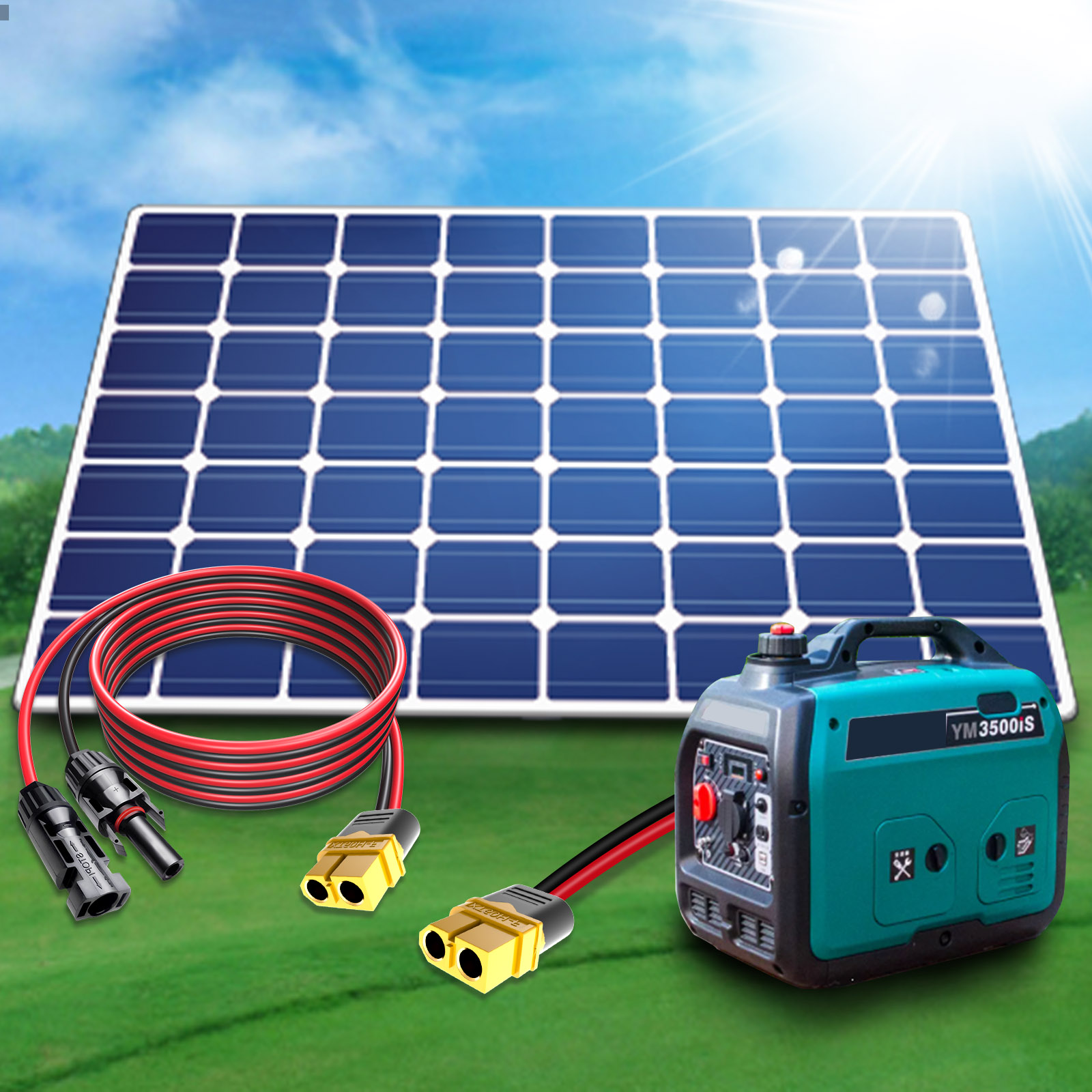 ELECTCHN Solar Charge Cable XT60 Adapter to Solar Male Female Connector Extension Wire 12AWG 10ft for Battery Pack, Portable Power Station, Solar Generator