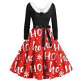 thumbnail image 2 of Christmas Dresses for Women Christmas Print Flare Dress For Women Long Sleeve Dress Hollow Party Casual Dresses with V Neck for Holiday Party,Vermilion,4XL, 2 of 5