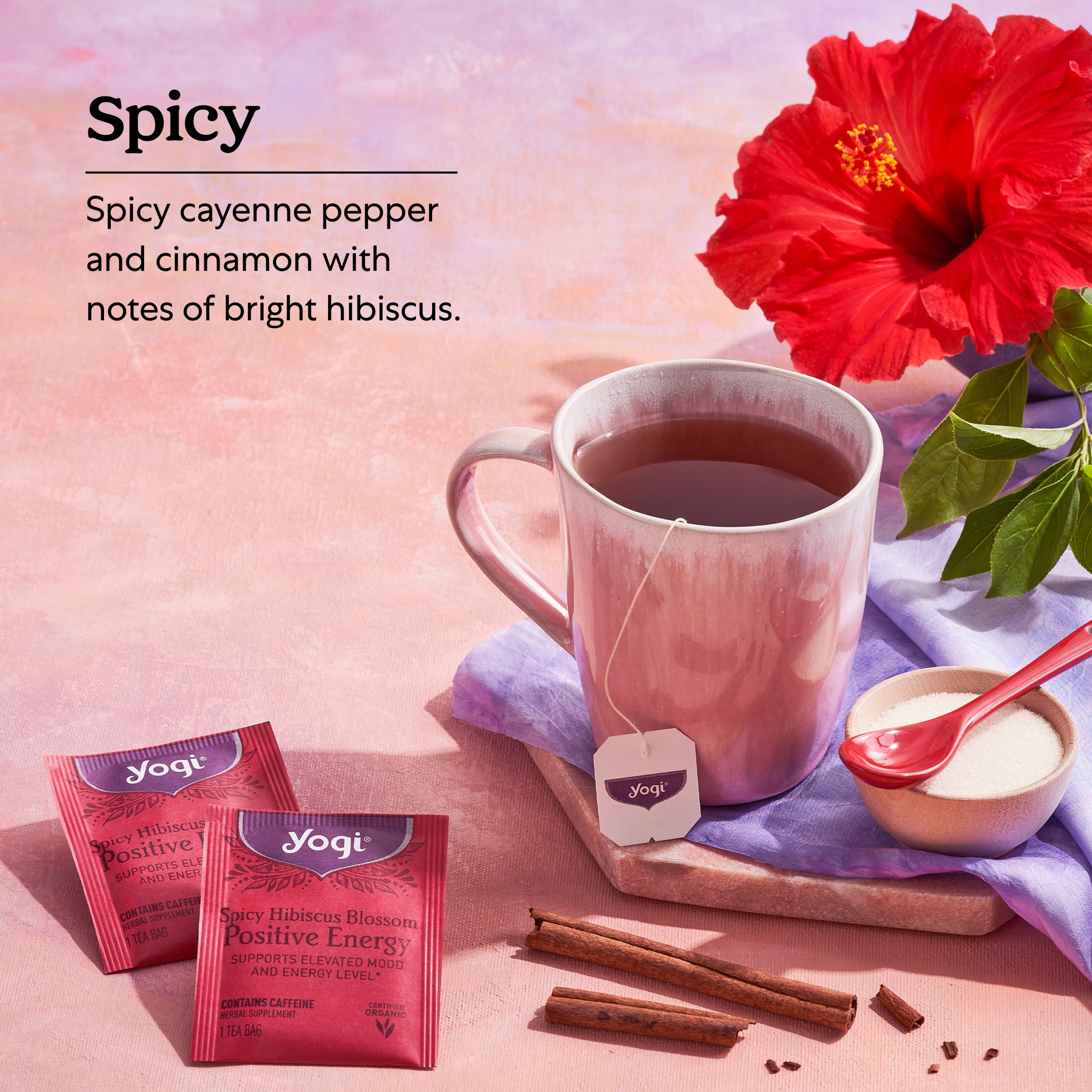 Yogi Tea - Spicy Hibiscus Blossom Positive Energy (6 pack) - Supports Elevated Mood and Energy Level - 96 Tea Bags
