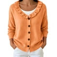 thumbnail image 2 of thefmos Women's V Neck Button Front Knit Cardigan Long Sleeve Scalloped Trim Solid Color Casual Outerwear Trendy Fall Winter Clothes, Orange XL, 2 of 6