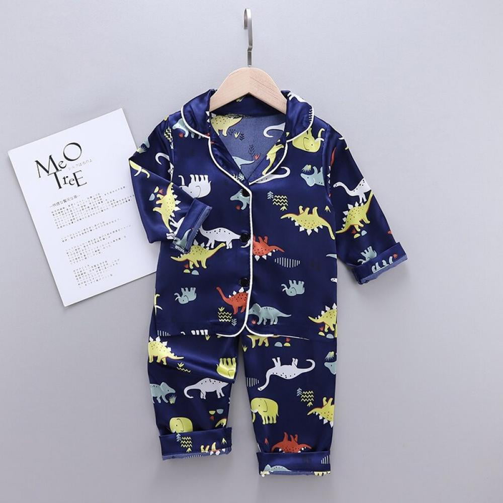 Kids Tddler Baby Satin Pajamas Set Long Sleeve Button Down Top Pants Nightwear Girls Boys Pjs Sleepwear 