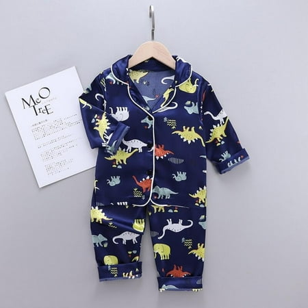 

Greyghost 2Pcs/set Baby Pajamas Girls Boys Nightgown Summer Casual Piggy Printing Sleepwear Set Short Sleeve Blouse Tops+Sleep Pants Kid Nightshirt Navy Blue 130