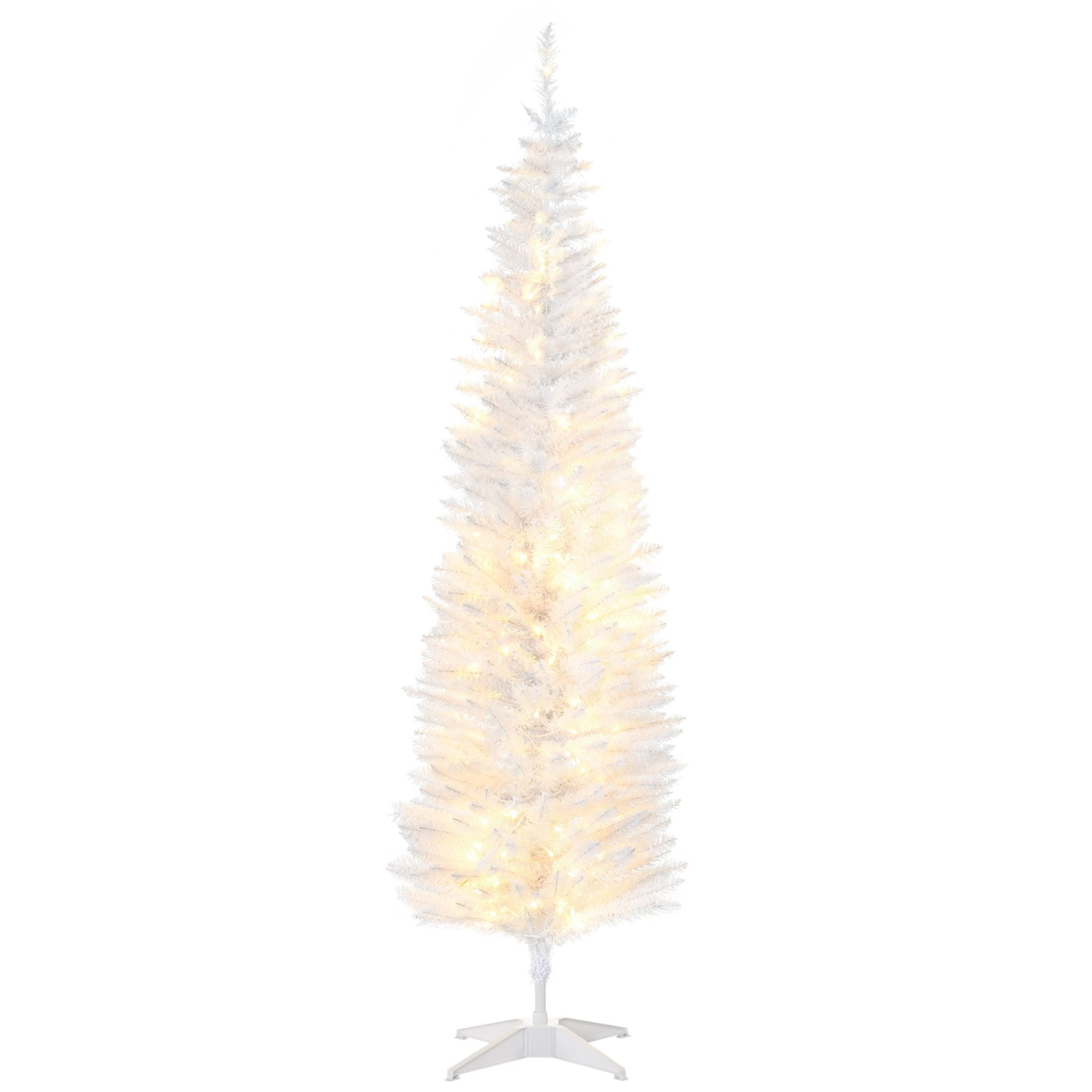 Pencil Christmas Tree, 6 ft Slim Artificial Tree with Warm White LED Lights, 390 Tips, Flame Retardant, Indoor Holiday Decor
