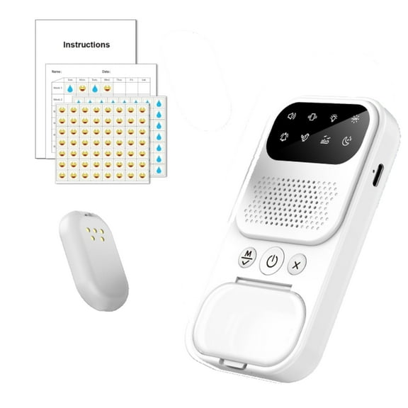 Wireless Bedwetting Alarm High Sensitivity, USB-C Rechargeable, LED Digital Display with Night Light, White Noise for Boys and Girls, White