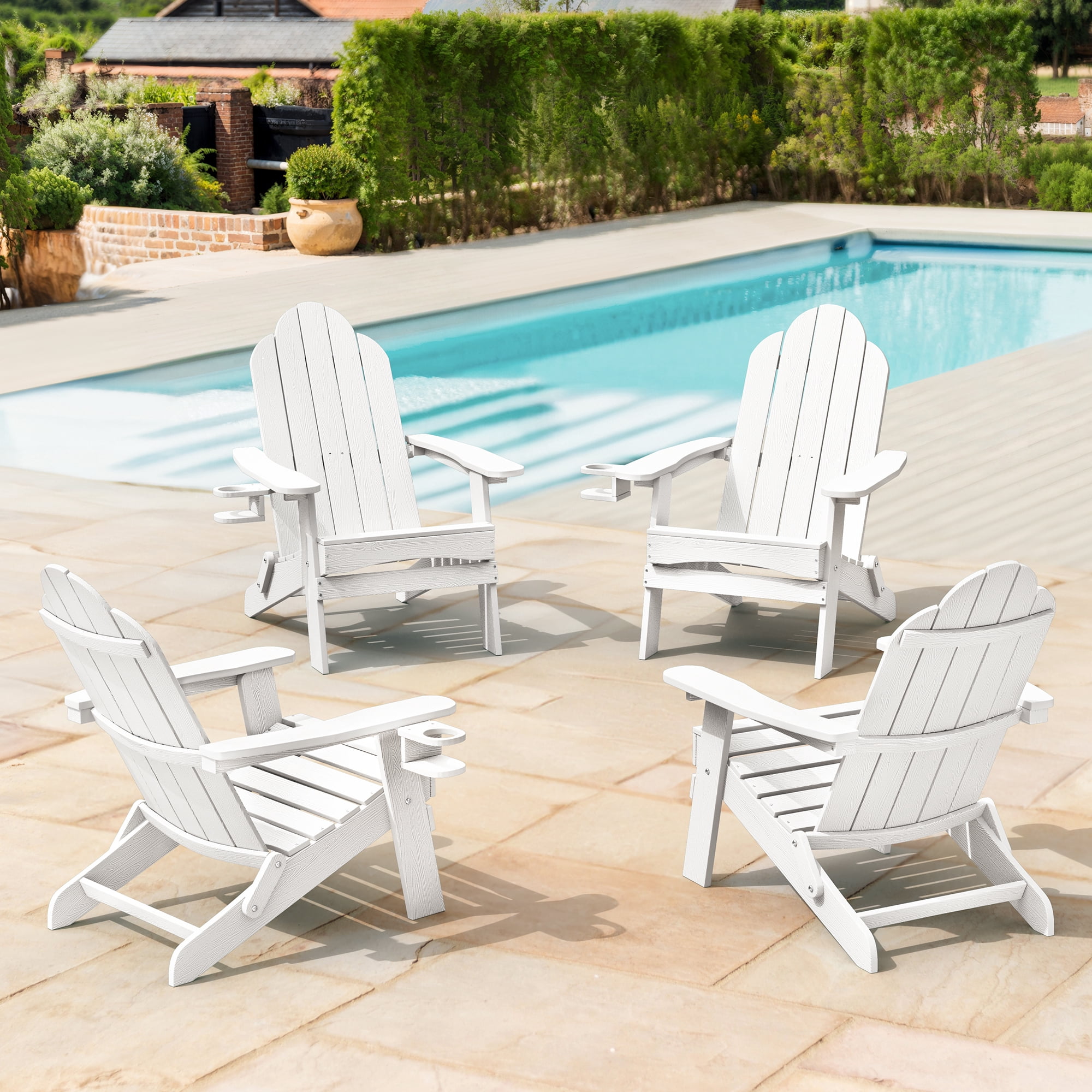 Dycanpo Folding Adirondack Chair ,Fire Pit Patio Garden Chair with Cup Holder, White