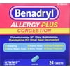Benadryl Allergy Plus Congestion, 24 Tablets (Pack of 2)