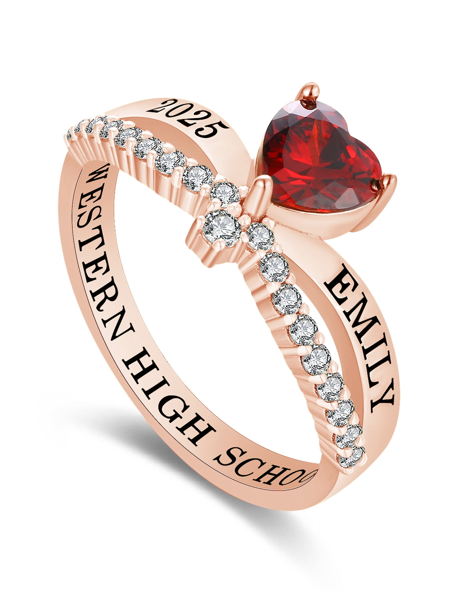 Mementos USA Custom Class Rings  Sterling Silver for Women High School & College-Rose Gold-Heartbeat