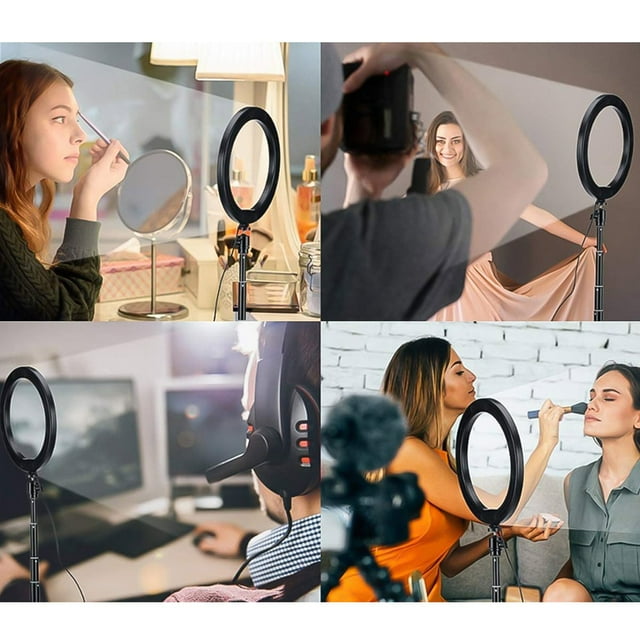 16cm LED Light with 360 Rotation, 10 Brightness Levels for Photography, Makeup, Video, USB Powered, Tripod Stand, Remote Shutter, Desktop Stand