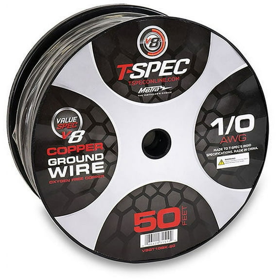 T-Spec V8GT10BK-50 V8GT Series 1-0 AWG 50' Black OFC Power Wire