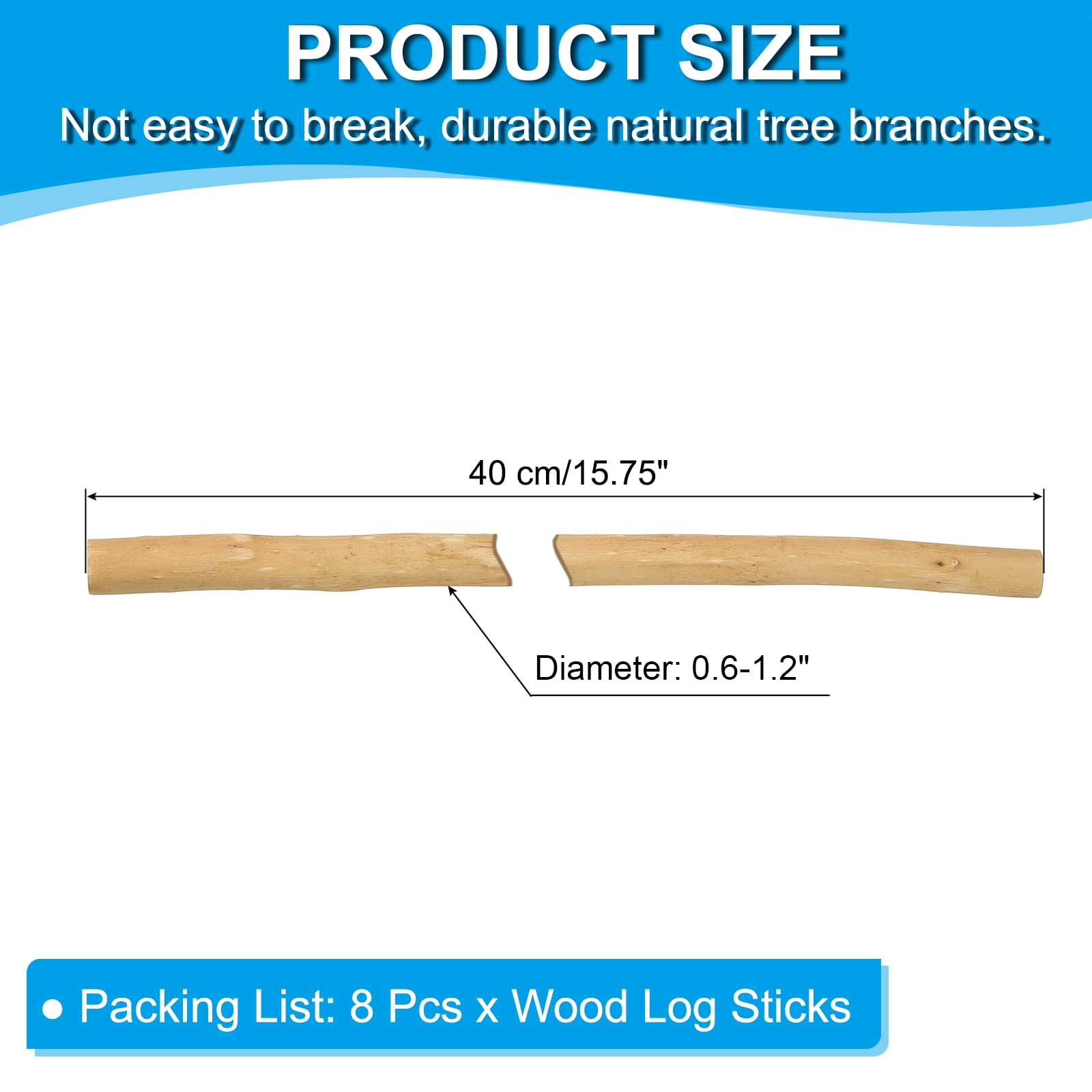 Uxcell 8 Pcs / 40cm Wood Log Sticks, 0.6-1.2inch inch in Diameter Natural Wood Craft Sticks, Dried Wood Sticks Decorative Wood Branch Sticks for DIY Crafts Accessory Photo Props, Wood Color