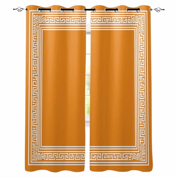 Orange Greek Key Blackout Curtains for Bedroom Living Room Darkening Curtains 84 Inch Length 2 Panels Set White Greece Ancient Farmhouse Geo Window Curtain Window Treatment Grommet Drapes 42"x84"