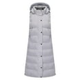 thumbnail image 6 of Women's Long Quilted Puffer Vest Plus Size Sleeveless Winter Hooded Coats Zipper Snap Casual Jacket Outerwear Gray, S, 6 of 7