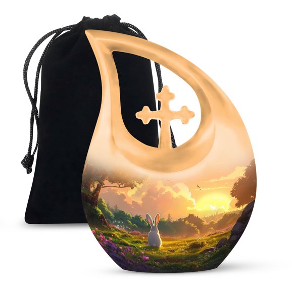MUKTIVE Sunrise Rabbit Large Memorial Urns for Human Ashes Adult Female - Cremation Urn for Adult Male Ashes - Decorative Funeral - 10 Inch