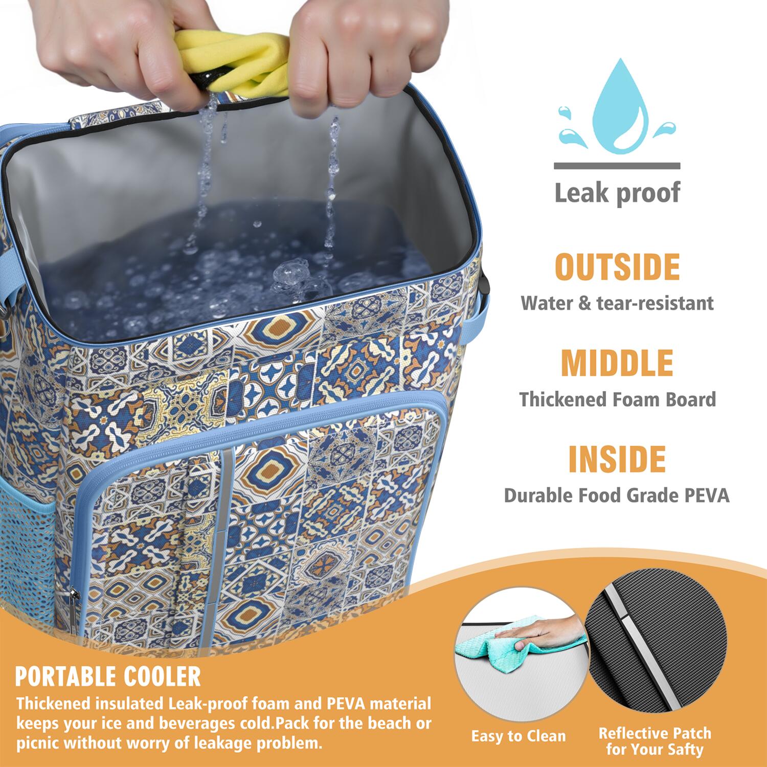 Travel Cooler Bag - Boho Bohemia Flower Camping Beer Cooler Backpack with Bottle Opener- Waterproof Insulated Picnic Backpacks - Cooler Bag for Beach