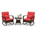 thumbnail image 2 of Costway 3 PCS Rocking Bistro Set with Removable Cushions & Tempered Glass Top Coffee Table Red, 2 of 10