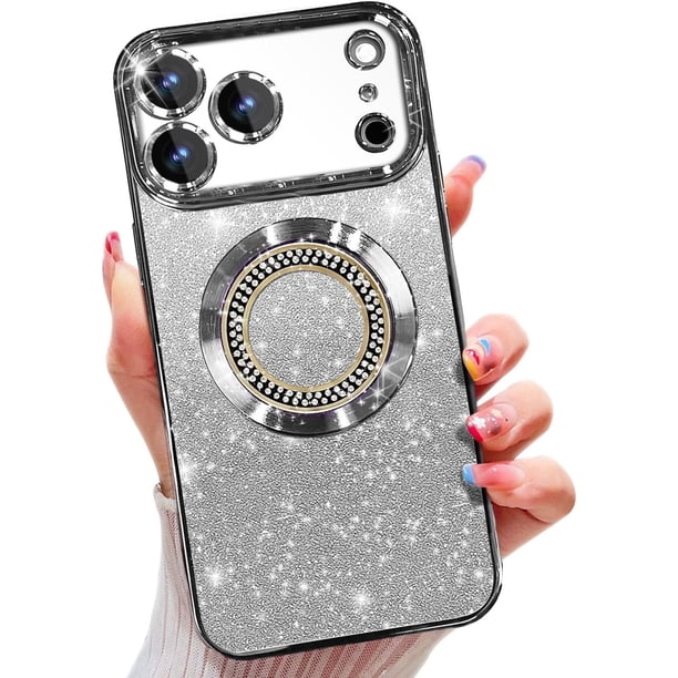 Funda magnética con purpurina para iPhone 17 Pro Max, compatible con MagSafe, protección total, delgada, a prueba de golpes y arañazos, con protector de lente de cámara, red antipolvo y brillo