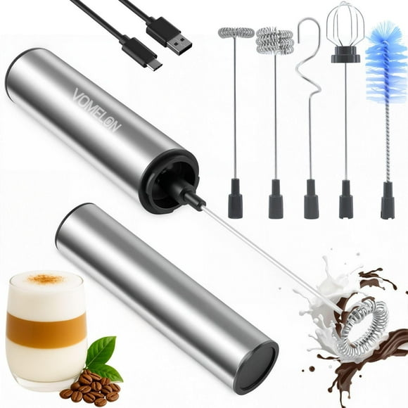 Espumador de Leche Eléctrico Recargable Acero Inoxidable Plata para Viajes
