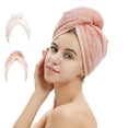 thumbnail image 1 of Paquete de 2 toallas para el cabello, toalla para secar el cabello con botón, toalla para el cabello de microfibra, gorro para el cabello seco, gorro de baño (rosa y beige), 1 of 7