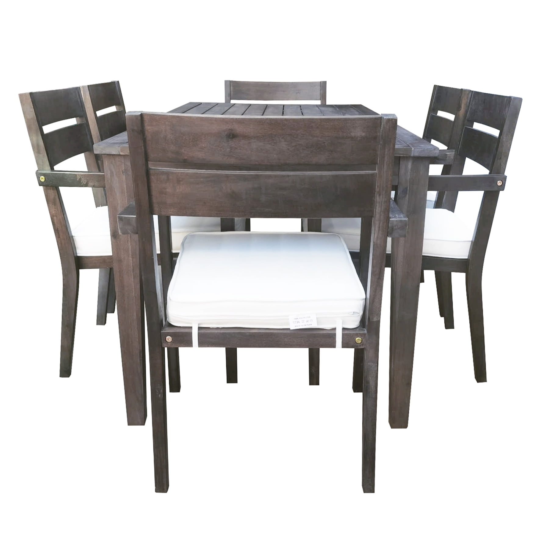 Harper & Bright Designs 7 Piece Acacia Wood Outdoor Dining Set for 6, Wood Table and Chairs with Soft Cushion for Patio Balcony and Backyard, Grey