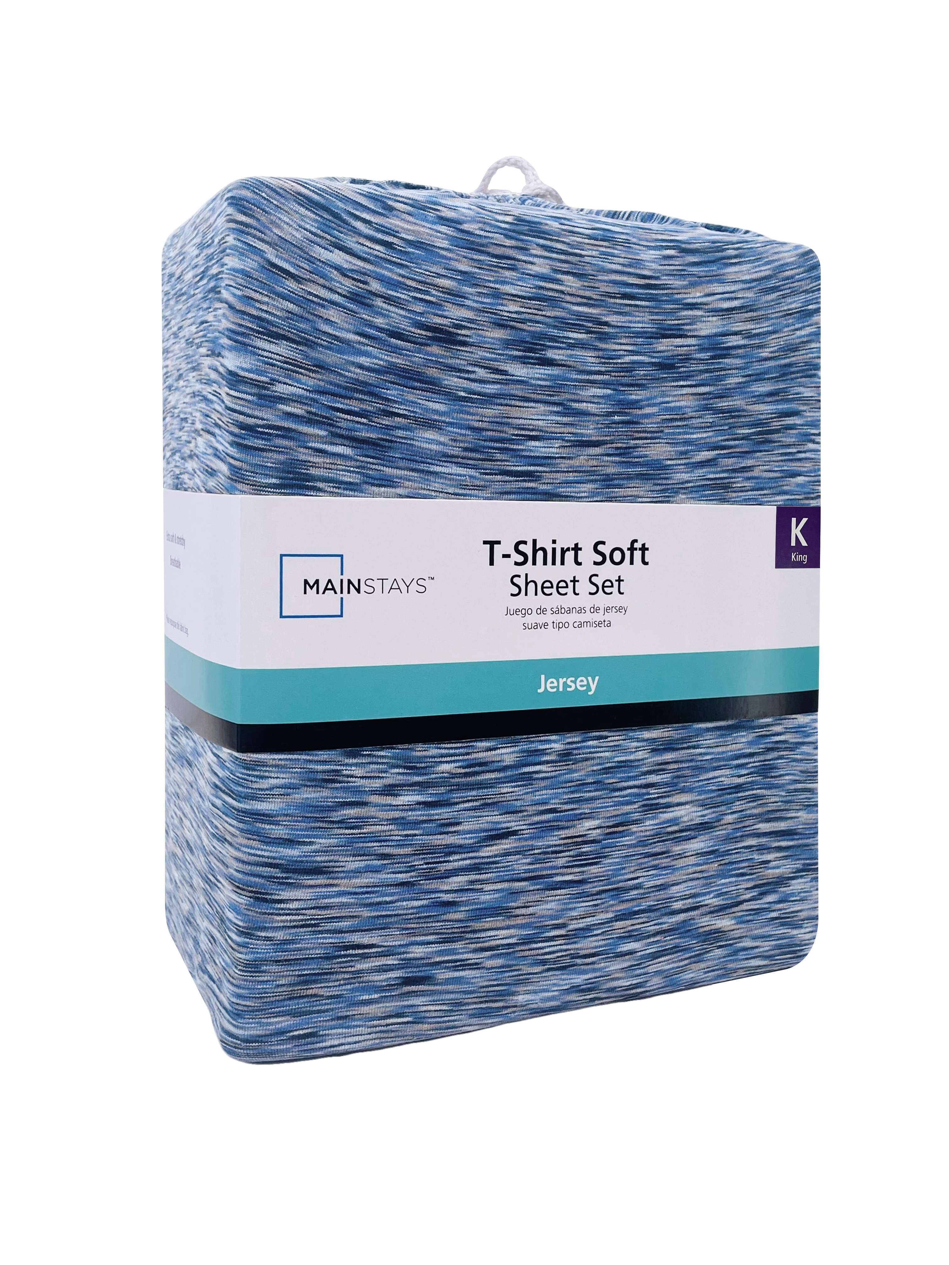 Mainstays 100% Cotton Extra Soft Jersey Bed Sheet Set, King, Blue Crackle, 4 Pieces