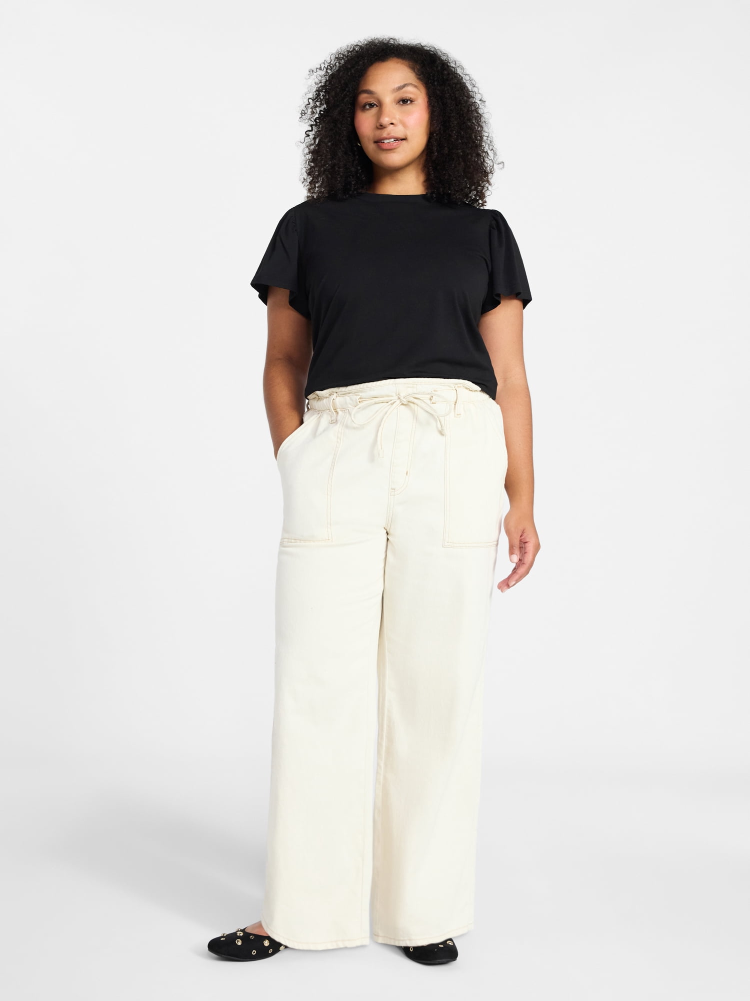 Scenario Women's Pull On Wide Leg Jeans, 30" Inseam, Sizes XS-XXXL