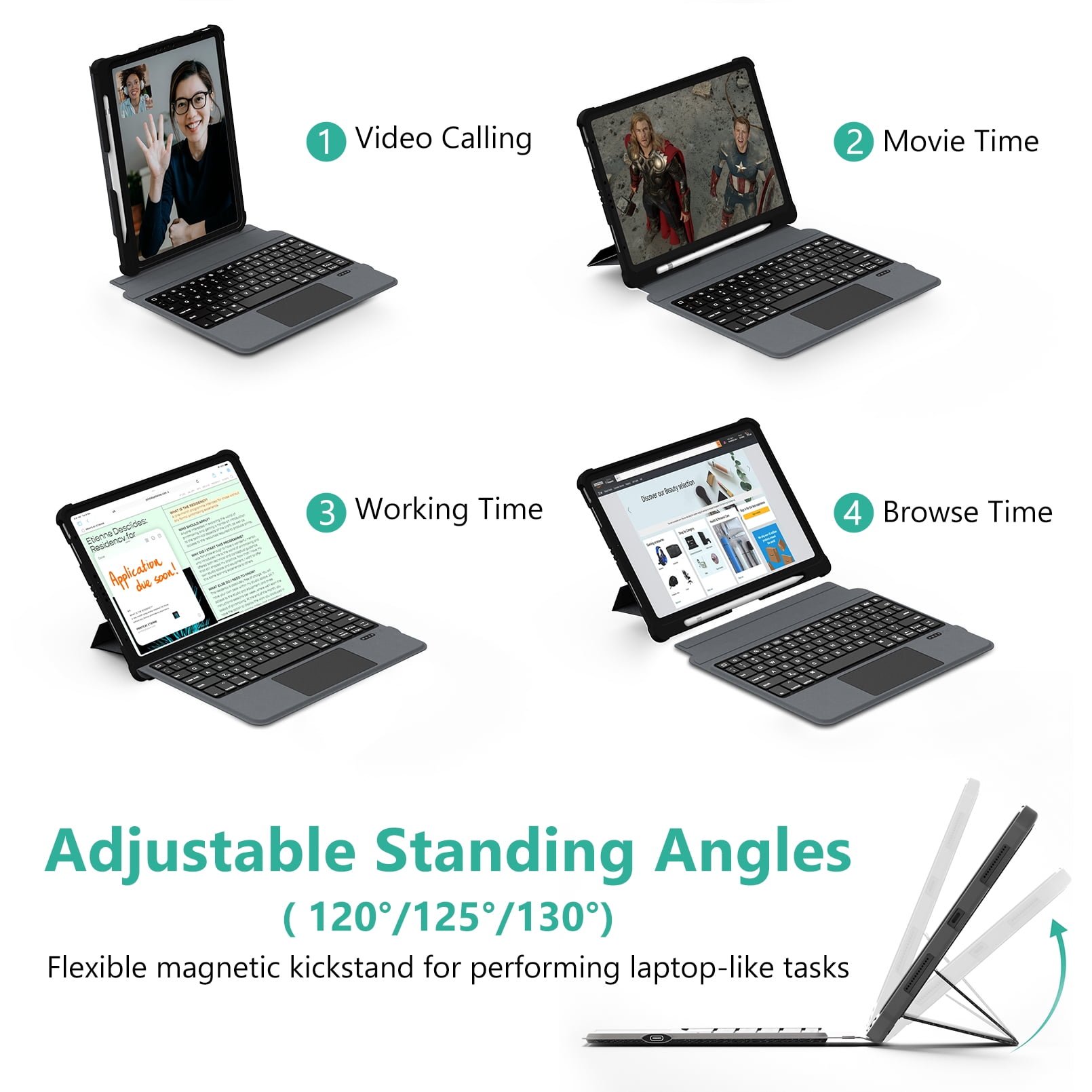 Keyboard for iPad Pro 11 inch, iPad Air 5th / 4th Gen，iPad 10.9in Case with Keyboard ，Wireless Bluetooth Magnetic Detachable iPad Keyboard Folio with Trackpad, Backlit, Pencil Holder