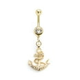 thumbnail image 2 of 14G Surgical Steel Gold IP Anchor Belly Button Ring CZ Dangling Curved Barbell Navel Rings Belly Piercing Jewelry 3/8", 2 of 5