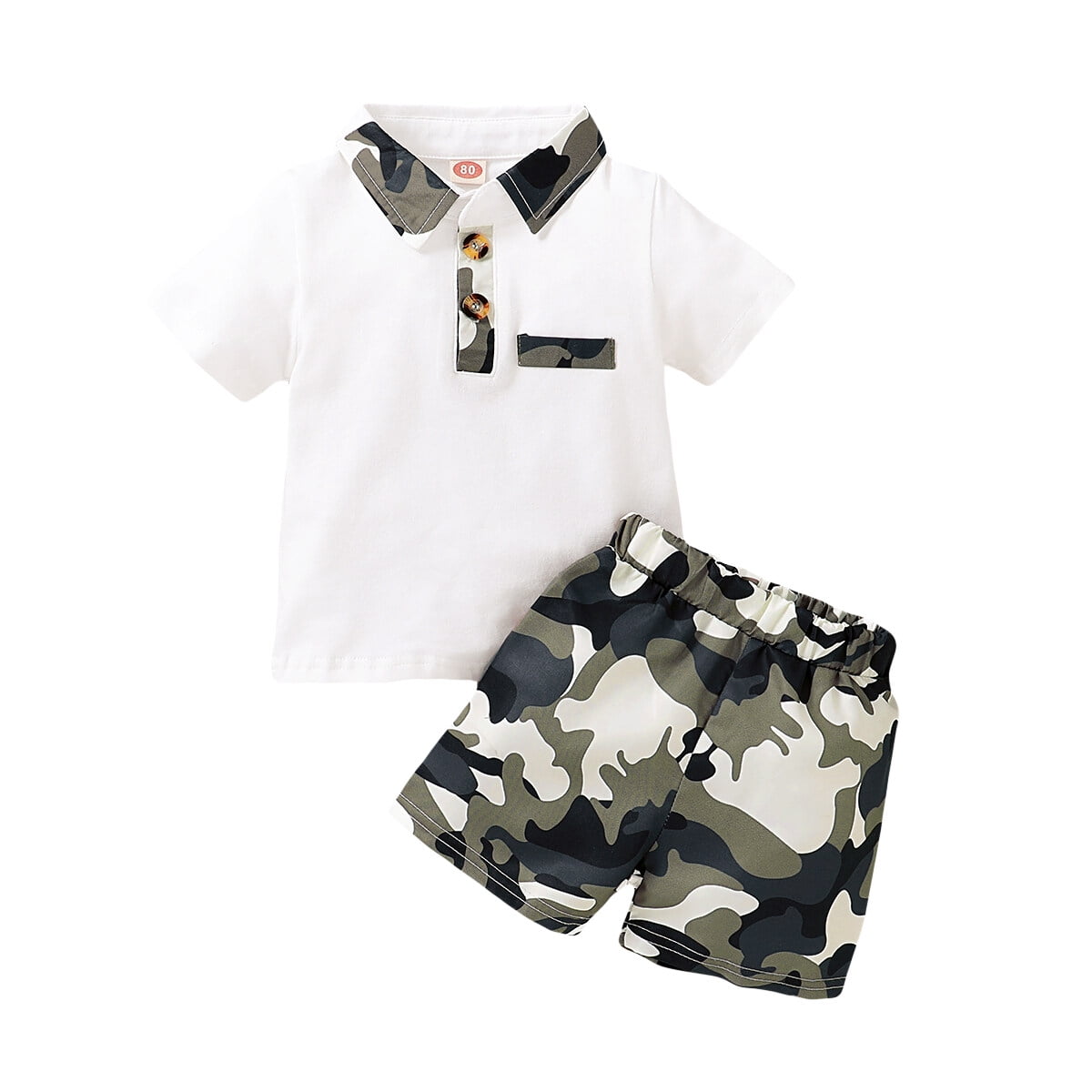 OLLUISNEO Newborn Baby Boys Summer Outfits Set Short Sleeve White Top