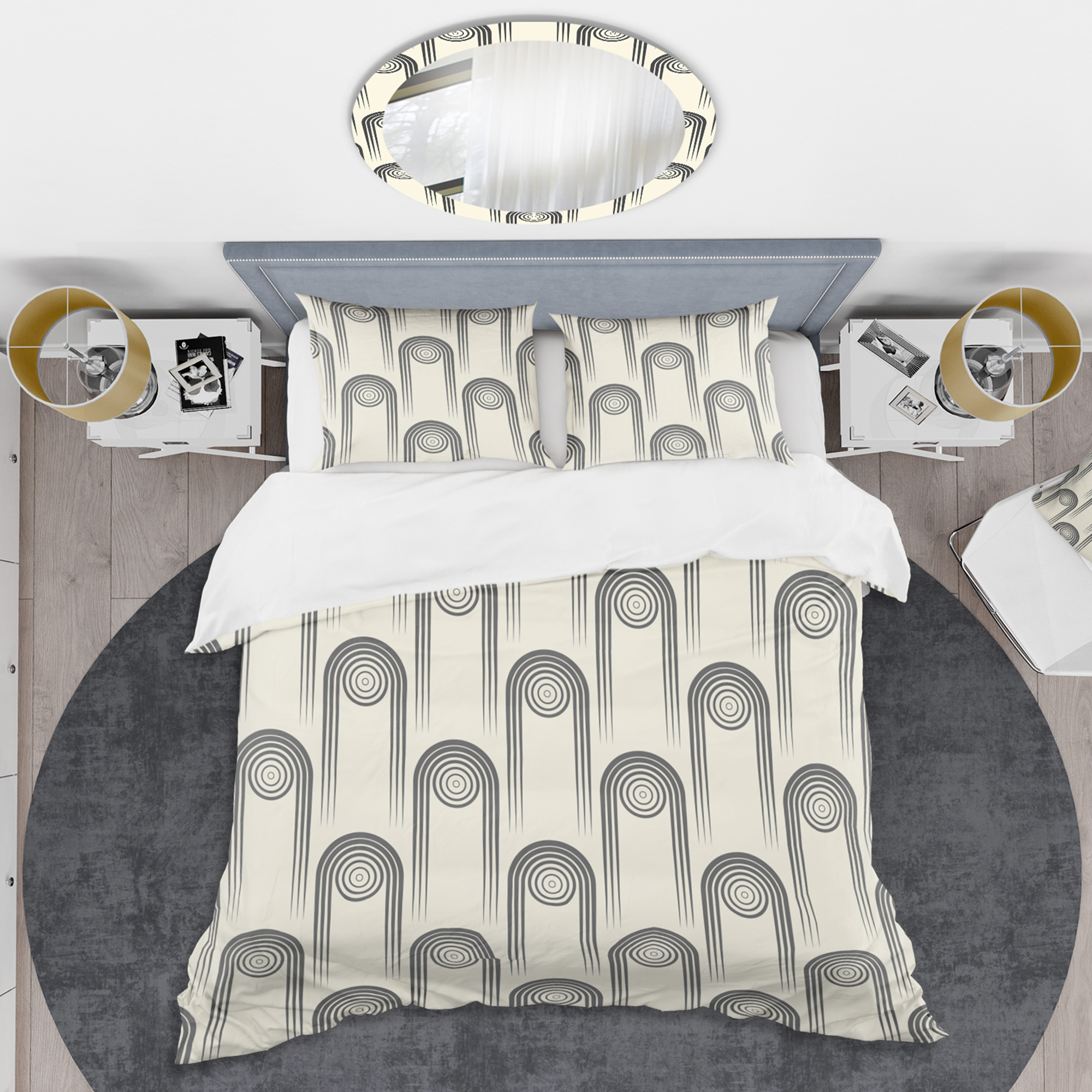 Designart 'Retro Curved Minimal Geometric Ornament II' Mid-Century Modern Duvet Cover Set