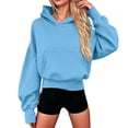 thumbnail image 4 of Essentials Hoodie Baeitkot Women's Oversized Casual Solid Color Hem with Drawstring Hooded Long Sleeved Sweatshirt, 4 of 6