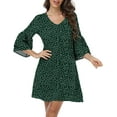 thumbnail image 6 of MLANM Women Summer T-Shirts Dress V Neck Casual Loose Mini Swing Shift Dresses, M Dot Dark Green, 6 of 7