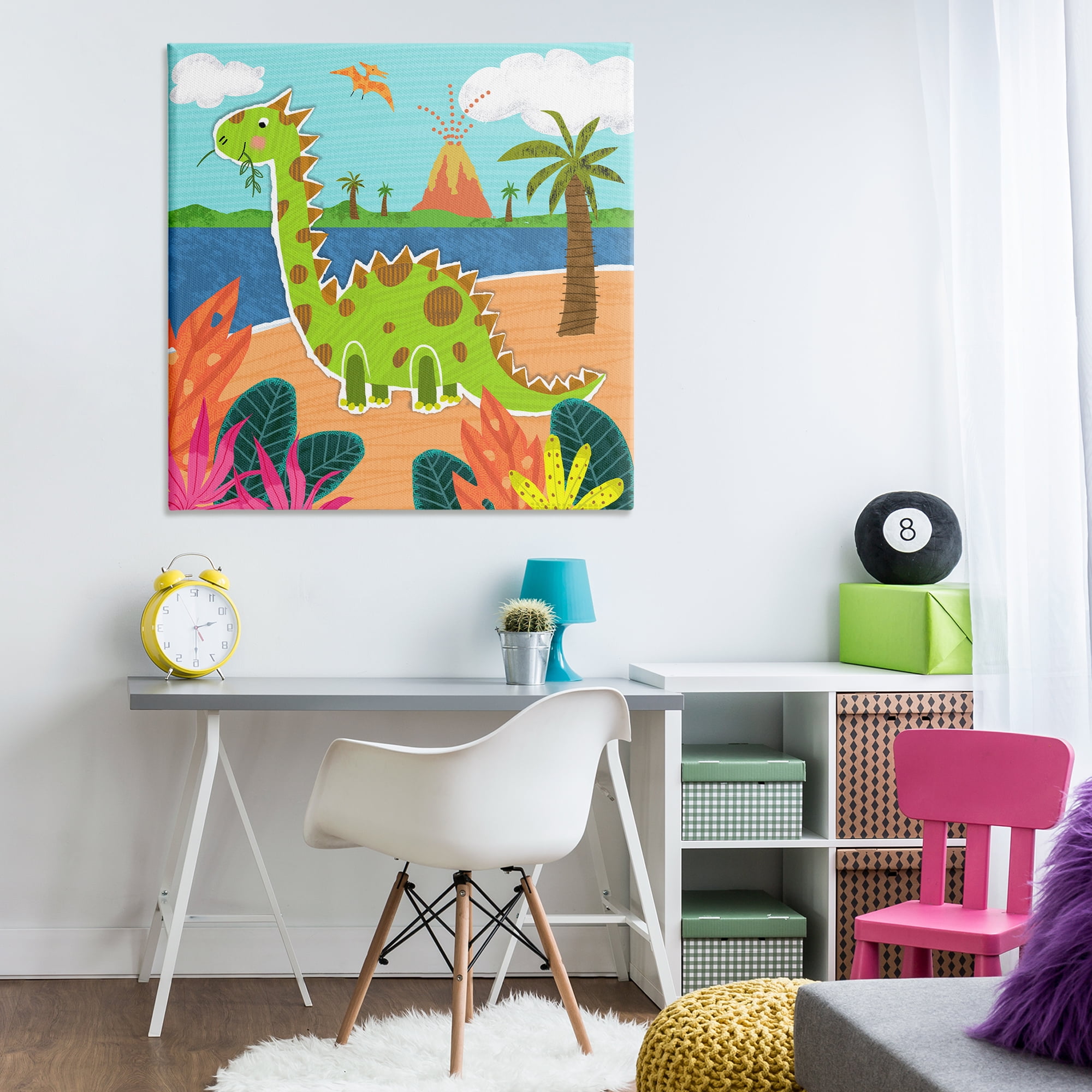 Stupell Industries Dinosaur on Beach Animals Painting Wrapped Canvas Art Print Wall Art, 36 x 36