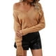 thumbnail image 1 of Gibobby Temperamento Suelto Top de Manga Larga de punto de otoño e invierno para mujer, moda de temperamento, manga larga, cuello en V, Color sólido (Café, XL), 1 of 4