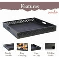 thumbnail image 2 of Decorative Wooden Ottoman Tray with Handles (Blackwash) - "Trellis" Farmhouse Tray for Coffee Table, Wood Serving Tray for Breakfast in Bed, Mango Wood Decorative Tray with Felt Pads, 19"x19"x2.5", 2 of 7