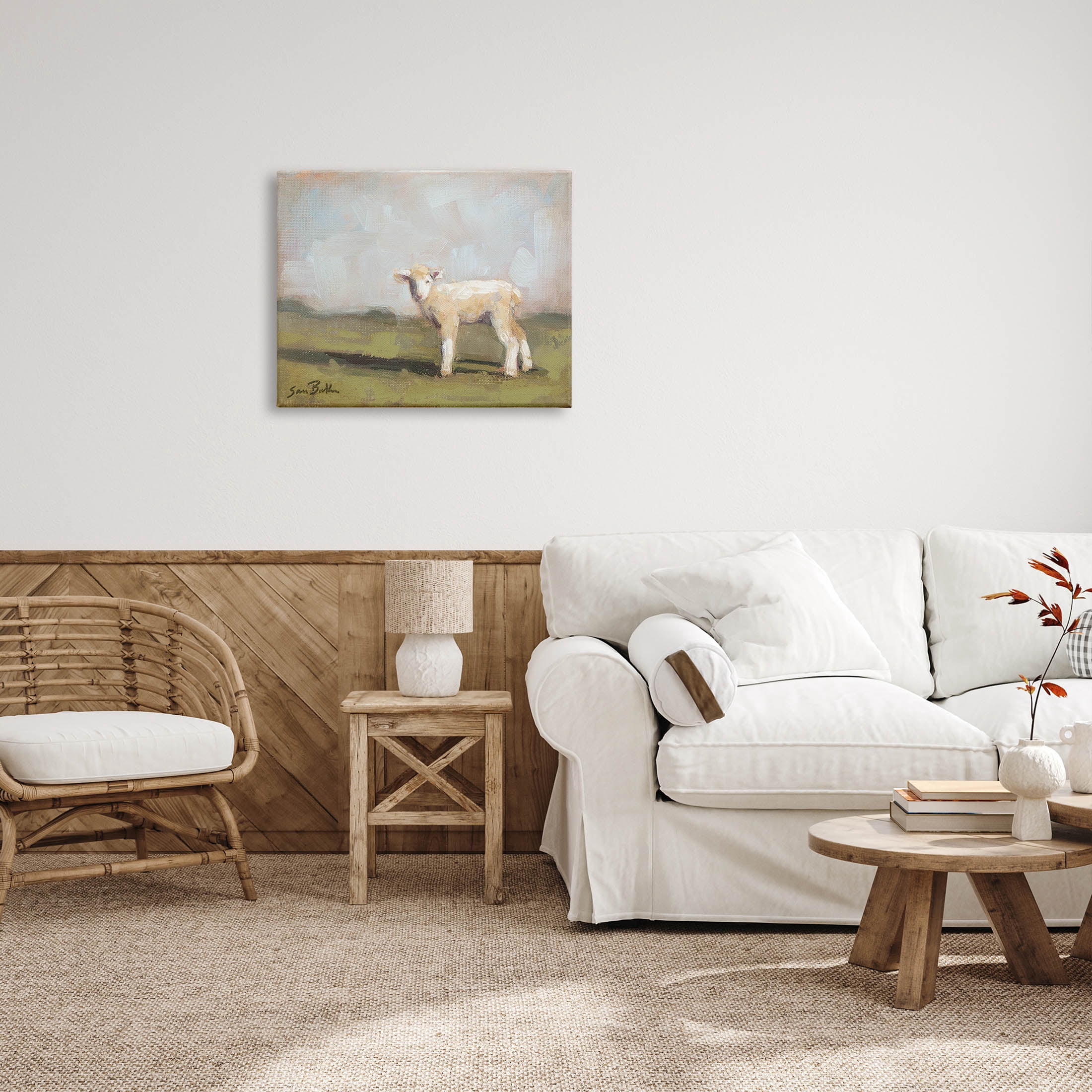 Baby Lamb Farmland Animal Animals & Insects Painting Gallery Wrapped Canvas Print Wall Art