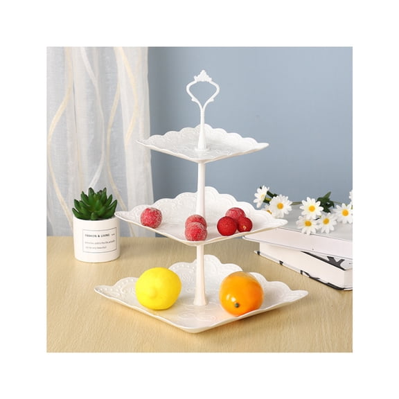 Sorven 3 Layer Cake Stand White Plastic 3 Tier Dessert Serving Tray Cupcake Stand Fruit Rack for Afternoon Tea Party