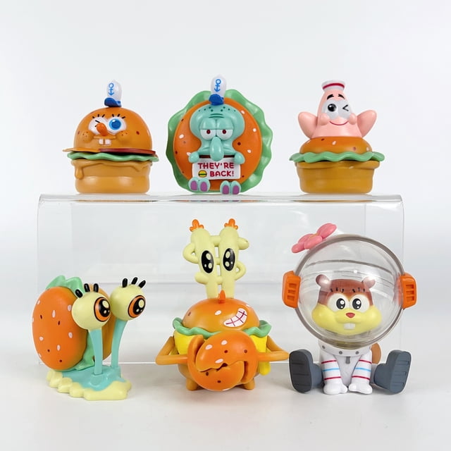Fiesta de hamburguesas, figura de Bob Esponja, deliciosa hamburguesa de cangrejo, muñeca de animación de dibujos animados, modelo de juguete de moda, adornos decorativos de escritorio
