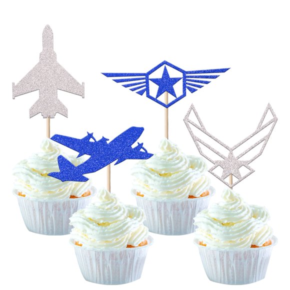 36 adornos para cupcakes YCTHUNFISH temática Fuerza Aérea y militar