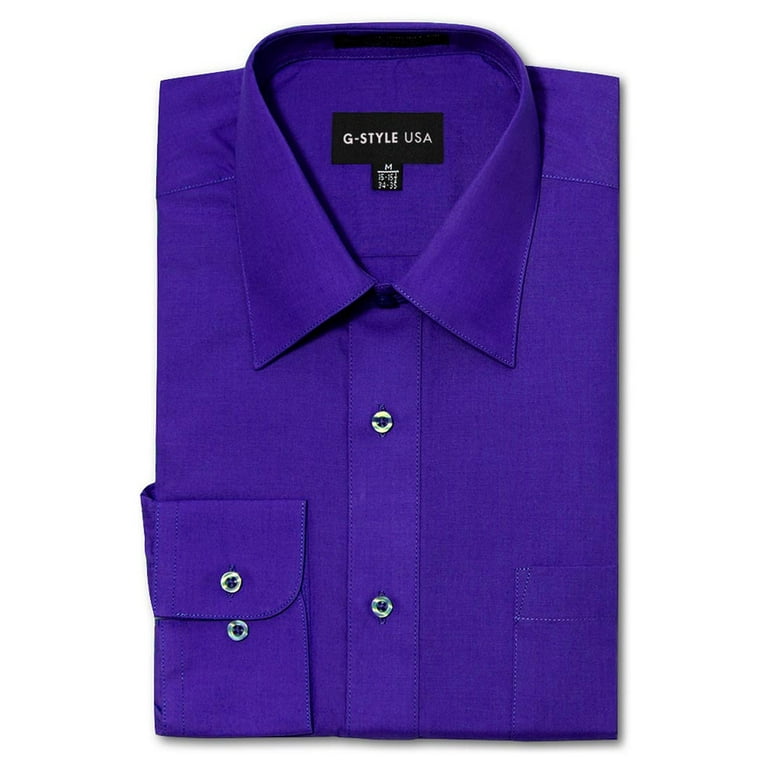 トップス purple solid dress shirt long sleeve G-Style USA Men's Regular Fit Long Sleeve Solid Color Dress