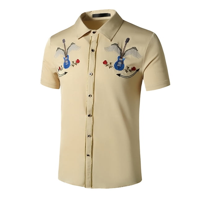 Birdeem Chemise Imprimée à Manches Courtes Brodée Mode Style Été pour Hommes