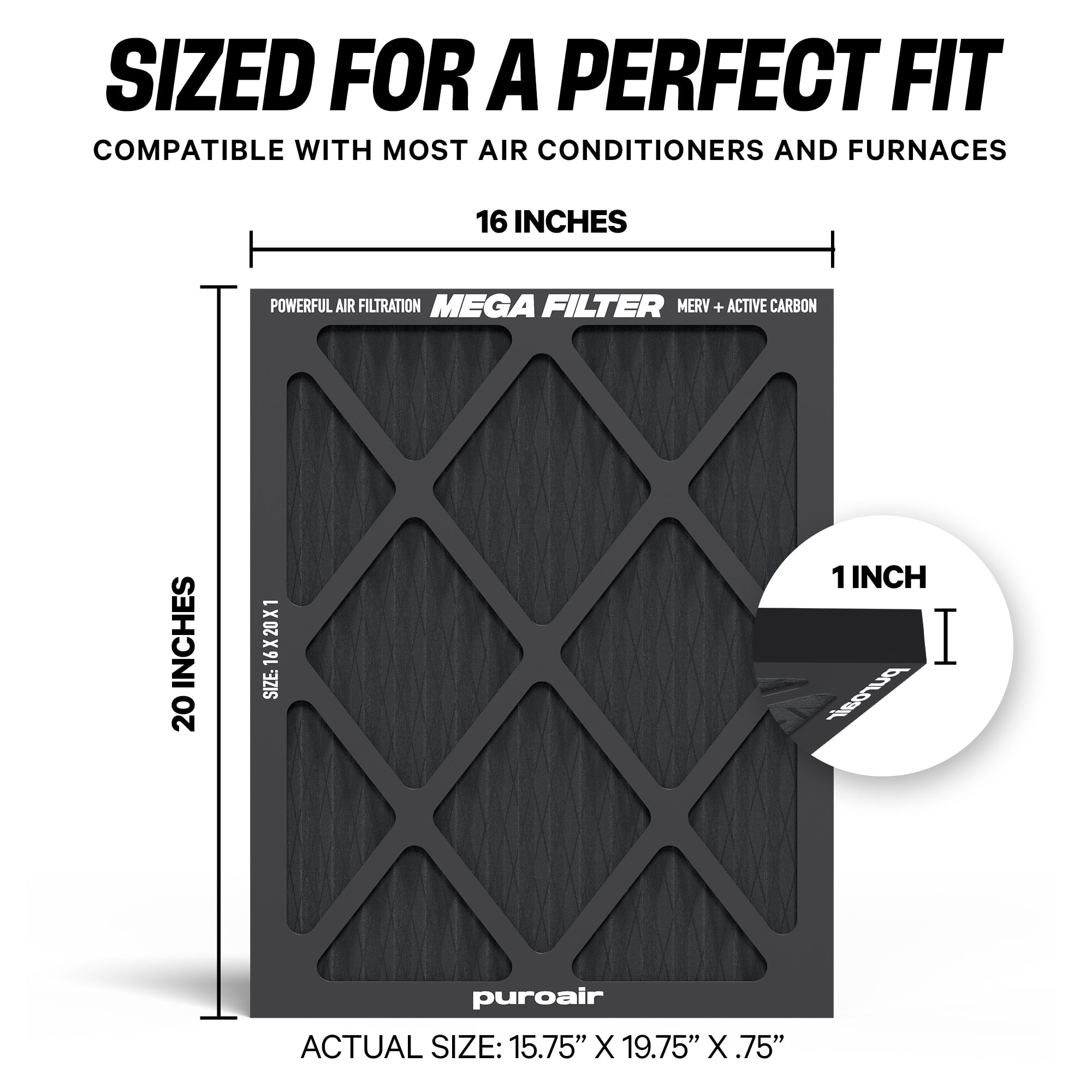 PuroAir Mega Filter - MERV 13 16x20x1 Air Filters for Home (2 pack)