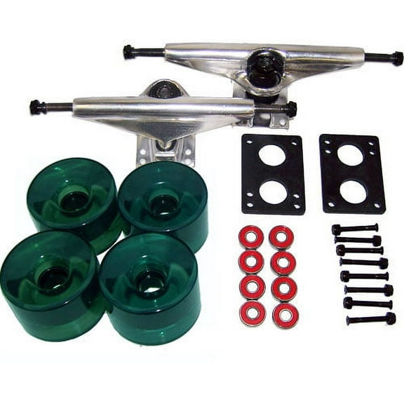 LONGBOARD TRUCKS WHEELS BEARINGS 6.0 Raw, 76mm Trans Green