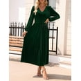 thumbnail image 2 of YOGAFOX Women's Fall V Neck Velvet Long Sleeve Casual Party Midi Dress Green M, 2 of 5