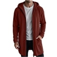 thumbnail image 2 of FSYBOA Men's Zipper Hoodies, Long Sleeve Casual Winter Loose Fit Long Hooded Jackets Wine Size L, 2 of 6