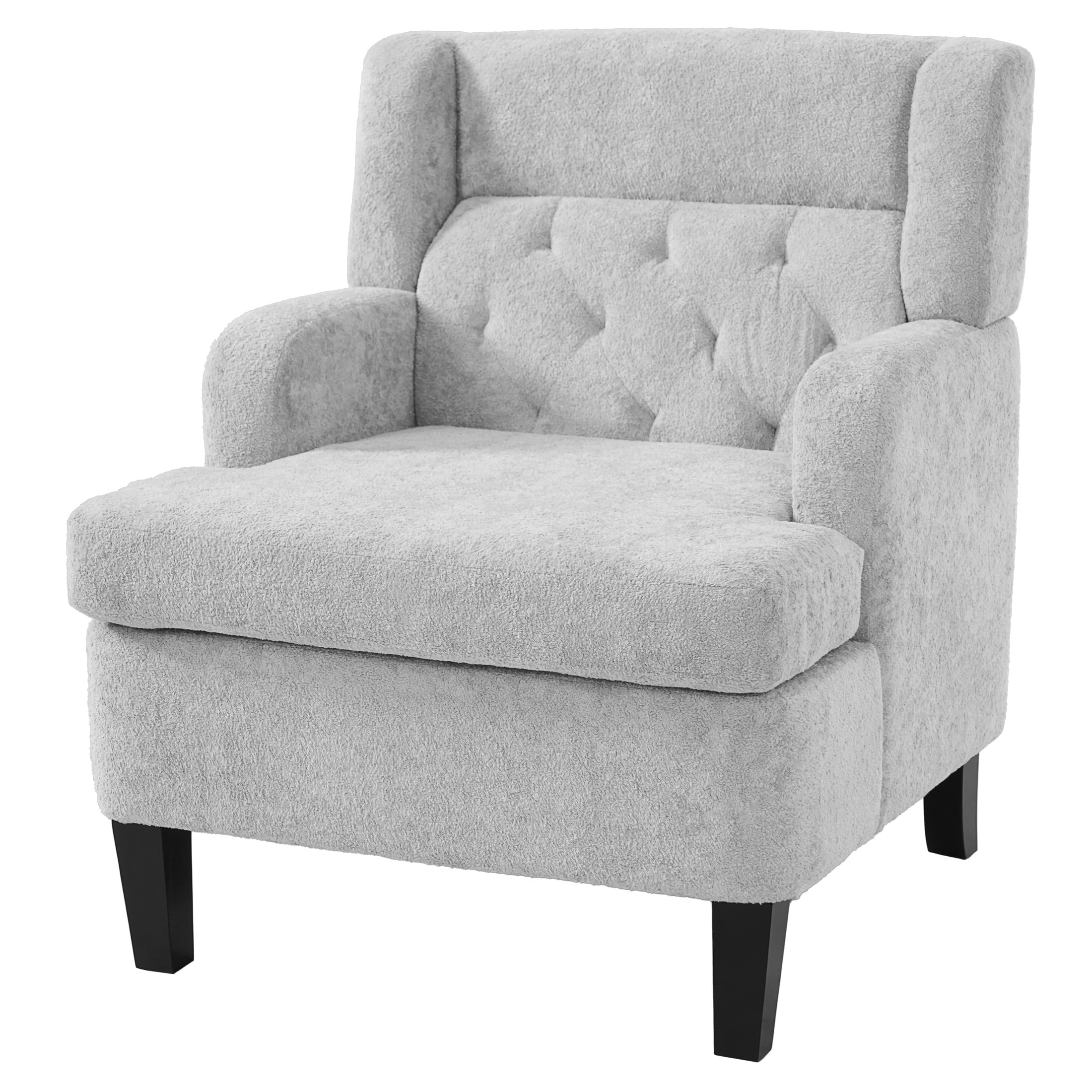 Christopher Knight Home Modern Tufted Accent Chair, Plush Fabric Upholstered with Wood Legs, Light Gray