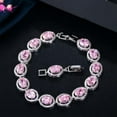 thumbnail image 5 of Silver Plated Pink CZ Oval Necklace Huggie Earring and Bracelet Ring Jewelry Set, 5 of 9