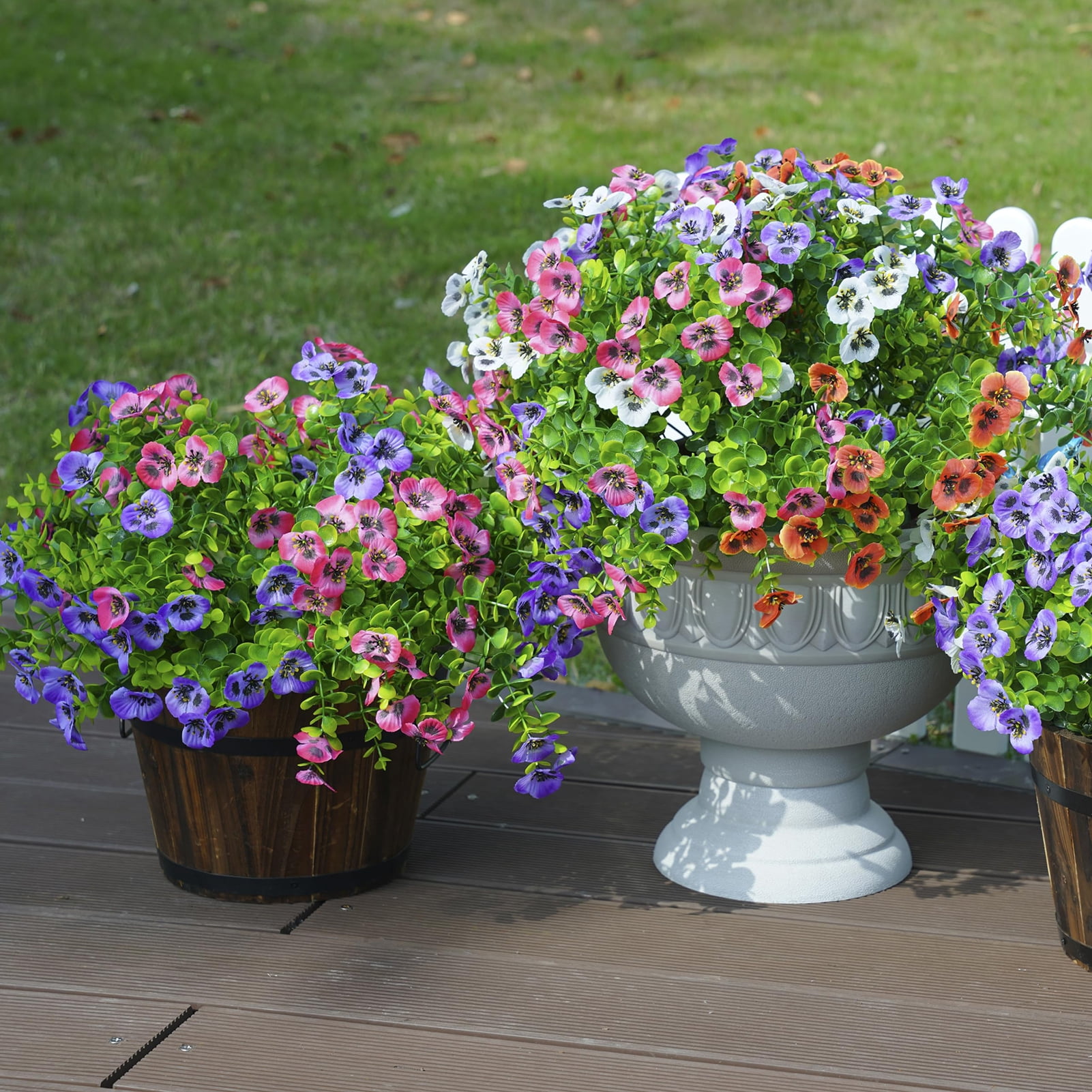 Opvise 12 Bundles UV-Resistant Artificial Outdoor Pansy Flowers, Realistic Faux Silk Plants for Garden, Patio, Balcony, Wedding, Home Decor, All-Season Maintenance-Free Fake Blooms (32cm)