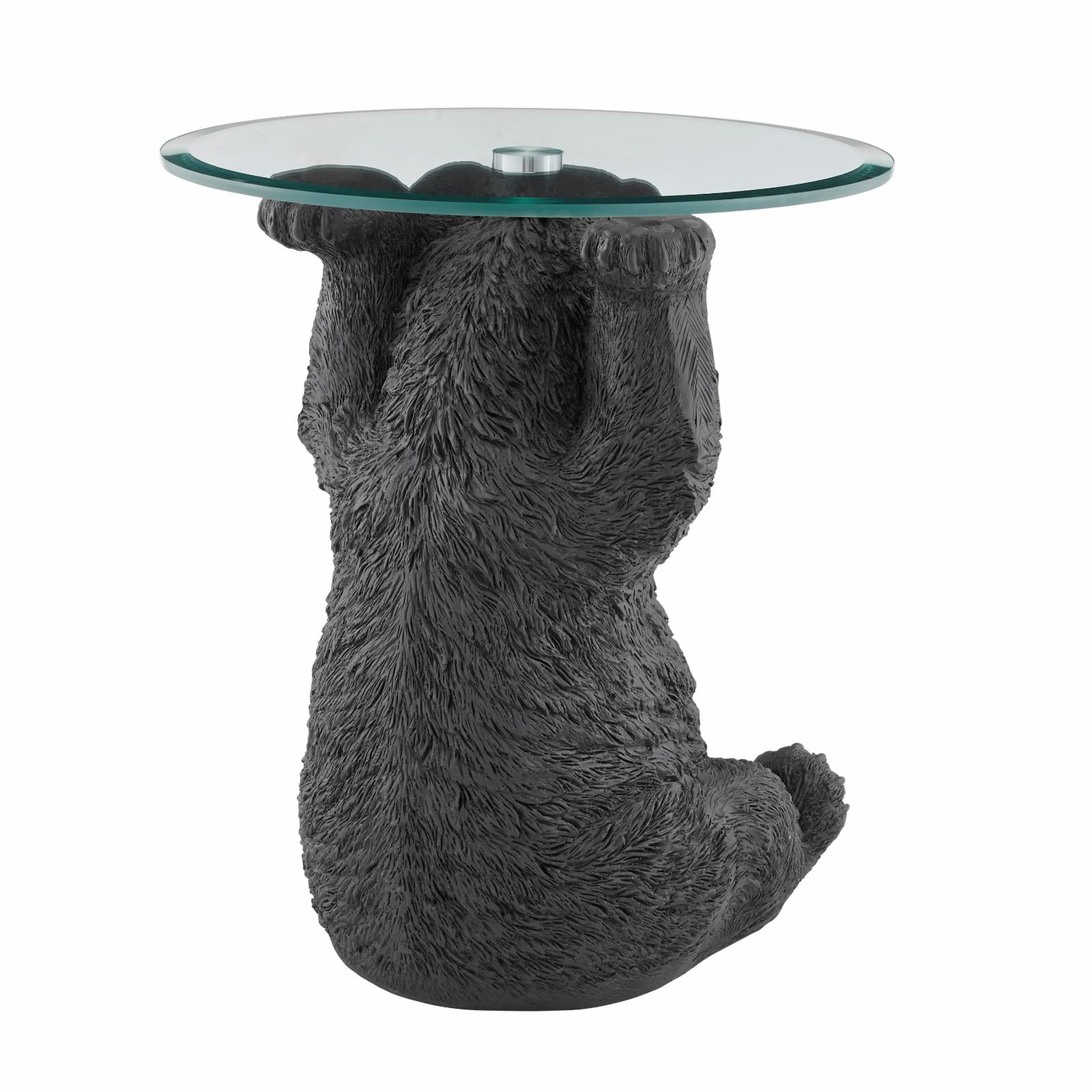 Free Shipping Linon Barney Bear Resin Accent Table Glass Top with Beveled Edge in Dark Brown Walmart