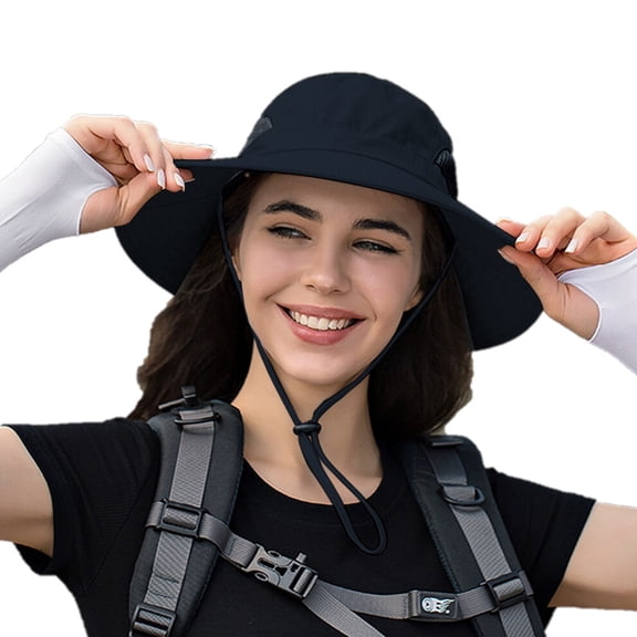 ASTRAEA Wide Brim Sun Hat, Packable Bucket Hat for Men Women UV Protection Bucket Cap For Hiking Camping Fishing, Black